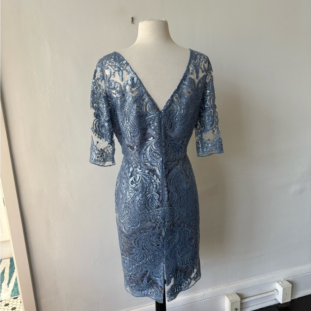 Tahari by Arthur Levine Lace and Sequin Dress Baby Blue Size 8P - Picture 7 of 11